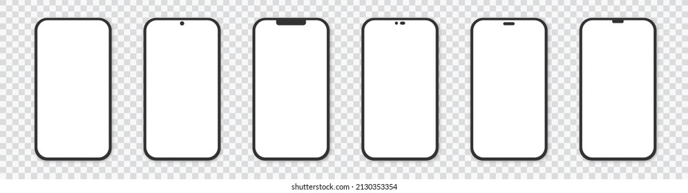 Establece una pantalla en blanco realista para smartphone, una parodia de teléfono aislada en un fondo transparente. Plantilla para infografías o interfaz de diseño de interfaz de usuario de presentación.