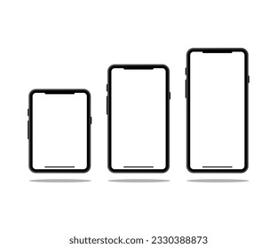 Conjunto de smartphones realistas, conjunto de diferentes tamaños y formas y sobre un fondo transparente