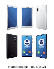 set of realistic smartphones mockup on white background vector illustration design