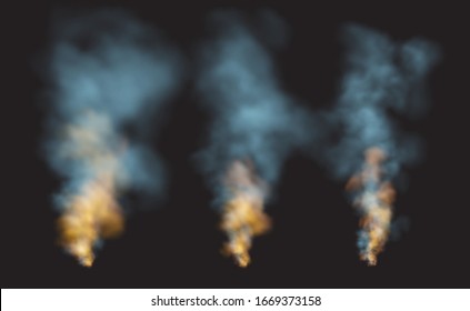 Coloque formas realistas de humo y fuego en un fondo negro. Ilustración del vector EPS10
