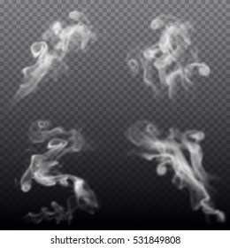 Set of realistic smoke isolated on transparent background. Vector illustration. 