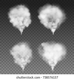 Set realistic smoke vectors on transparent background.