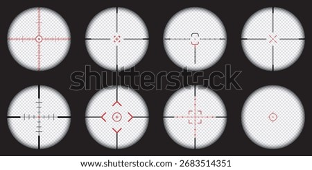 Set of realistic sniper scope crosshairs view. sniper sight with measurement marks. sniper scope template isolated on transparent background. rifle optical sight
