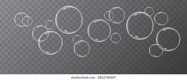 set of realistic soap bubbles, festive soap bubbles, soap bubbles with a glare and transparency effect, vector image