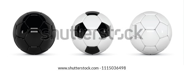 白い背景にリアルなサッカーボールまたはサッカーボールのセット 3dスタイルのベクター画像ボール サッカーの白黒のボール のベクター画像素材 ロイヤリティフリー