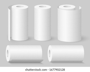 Juego de rollos de toallas de cocina. Aislado sobre fondo gris. Ilustración vectorial.