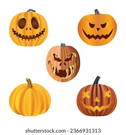 Set of realistic spooky pumpkin isolated on white background