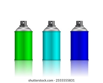 Set of realistic spray paint on white background. Mockup aerosol paint isolated for ads, web banner and etc. Vector illustration EPS 10.