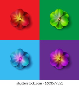 Set realistic spring flowers background stock vector illustration. Red, green, blue, purple. Realistic flowers. Templates for placards, banners, flyers, presentations, reports EPS10