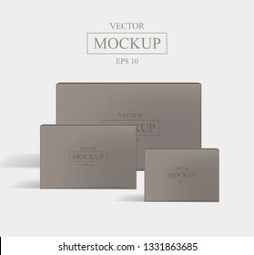 Set of realistic square cardboard packaging, paper boxes. High brown cardboard box mockup. Vector 3D illustration isolated collection 