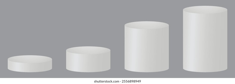 Set of realistic stage podium or pedestals for winner award announcement and celebrating. White empty stages podium scene, blank product presentation stands.