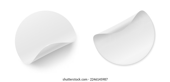 A set of realistic stickers with curved edges on a white background. Round, paper sheets for notes. Vector illustration