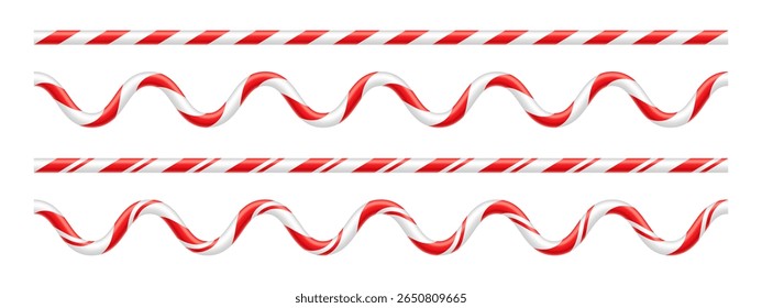 Set of realistic straight and wave line cane border with vector illustration