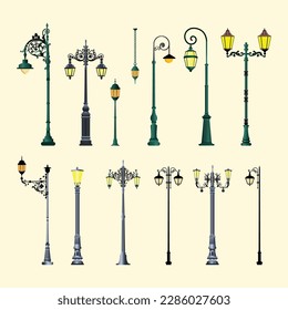 Set of realistic street light. Street lamp. Vintage. vector illustration