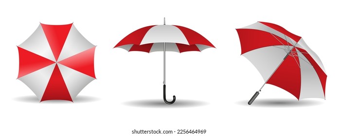 Set von realistisch gestreiftem Regenschirm in verschiedenen Typen.