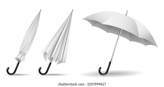 set of realistic striped umbrella in various type.