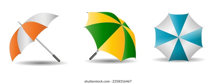 set of realistic striped umbrella in various type.