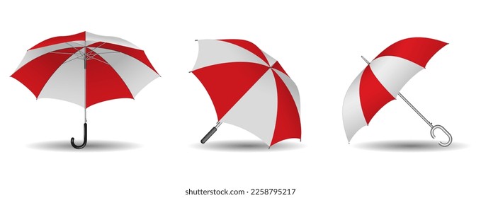 Set von realistisch gestreiftem Regenschirm in verschiedenen Typen.