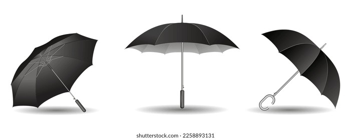 set of realistic striped umbrella in various type.