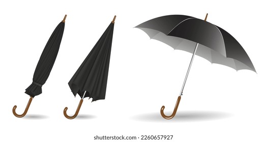 set of realistic striped umbrella in various type.