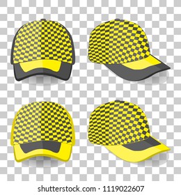 set of realistic stylized caps in yellow and black colors