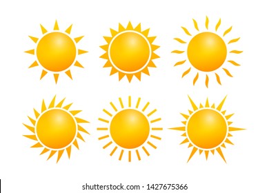 Set Realistic Sun Icon For Weather Design On White Background. Vector Stock Illustration.