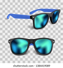 set of realistic sunglass with blue lens isolated on backgroud. vector illustration.