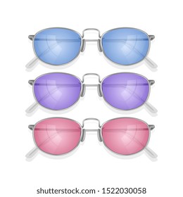 Set of Realistic sunglasses with colored frames, vector EPS 10 format illustration