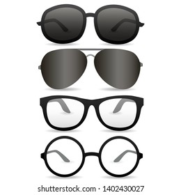 A set of realistic sunglasses of different sizes