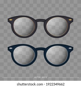 Set of realistic sunglasses. Glasses with transparent lenses. Vector.
