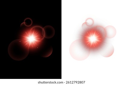 A set of realistic suns. Flares with highlights of red color, bright beautiful sun, set of suns, vector png.