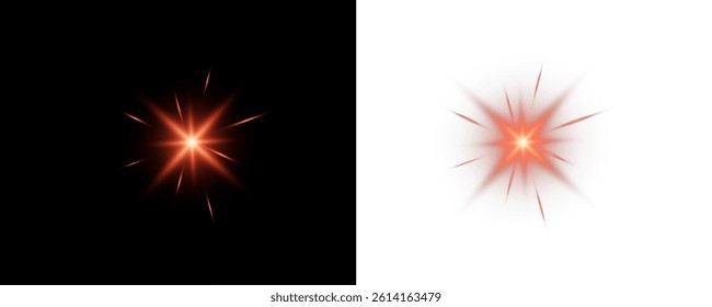 A set of realistic suns. Flares with highlights of red color, bright beautiful sun, set of suns, vector png.