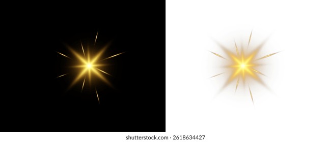 Um conjunto de sóis realistas. Flares com destaques de cor dourada, sol brilhante bonito, conjunto de sóis, png vetor.