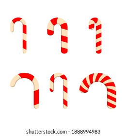 Set Of Realistic Sweets On A White Background. Christmas Candy Cane Vector Illustration.