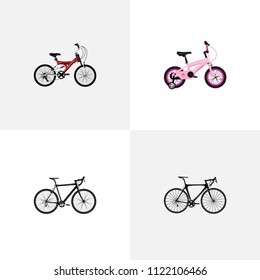 Set of  realistic symbols with exercise riding, road velocity, kids and other icons for your web mobile app logo design.