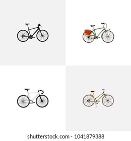 Set of  realistic symbols with postman, track cycle, training vehicle and other icons for your web mobile app logo design.