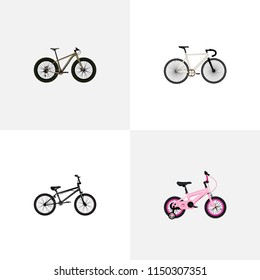 Set of realistic symbols with track cycle, kids and other icons for your web mobile app logo design.