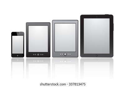 Set of realistic tablets with blank screen isolated on white background