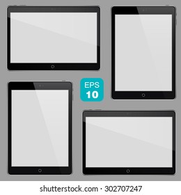 Set of realistic tablets mockup. Horizontally and vertically oriented.