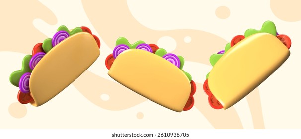 Set of realistic tacos in different positions. Vector templates for interactive menu