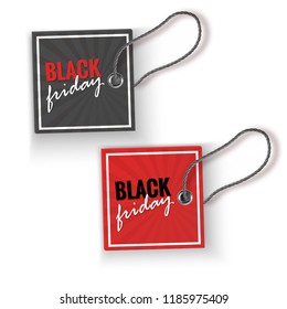 Set of realistic tags. Red and black sale tags isolated on white background. Vector illustration.