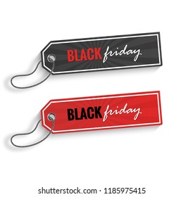 Set of realistic tags. Red and black sale tags isolated on white background. Vector illustration.