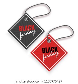 Set of realistic tags. Red and black sale tags isolated on white background. Vector illustration.