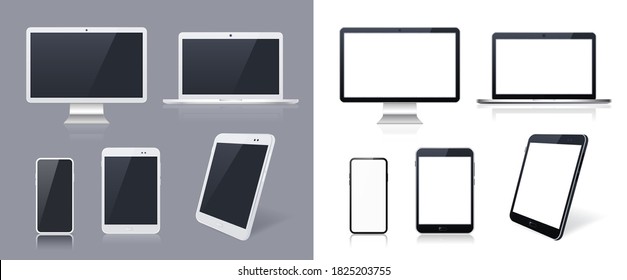 Set of Realistic Technological Gadgets on White and Dark Background . Isolated Vector Elements