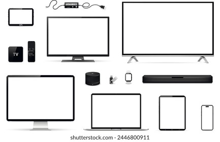 Set of realistic technology digital devices