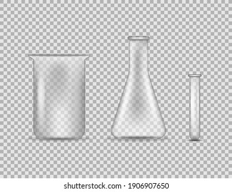 Set of realistic test-tubes and glass jars of various shape with measuring scale isolated vector illustration.Eps 10