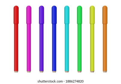 Set of realistic text markers. Artist's tool. Back to school.Office and school tool. Stock vector illustration on white isolated background.