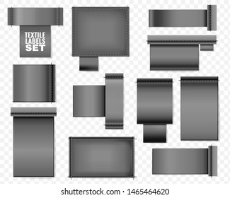 a set of realistic textile labels on transparent background blank templates for placing instruction text logos vector collection