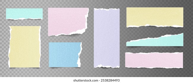 Set of Realistic textured ripped paper fragments with torn edges. Note paper pieces for design. Template for scrapbooking, collage, social media