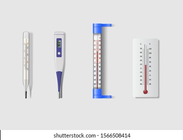 Set of realistic thermometer icons isolated on white background. Vector illustration.